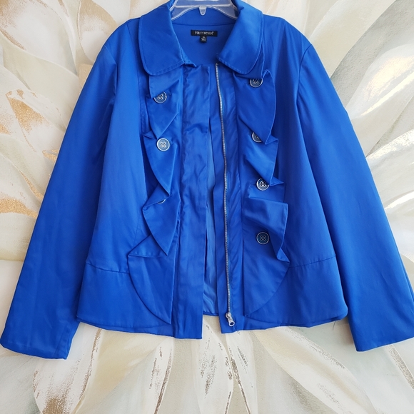 Blue Ruffled Satiny Finish Jacket - Picture 5 of 14